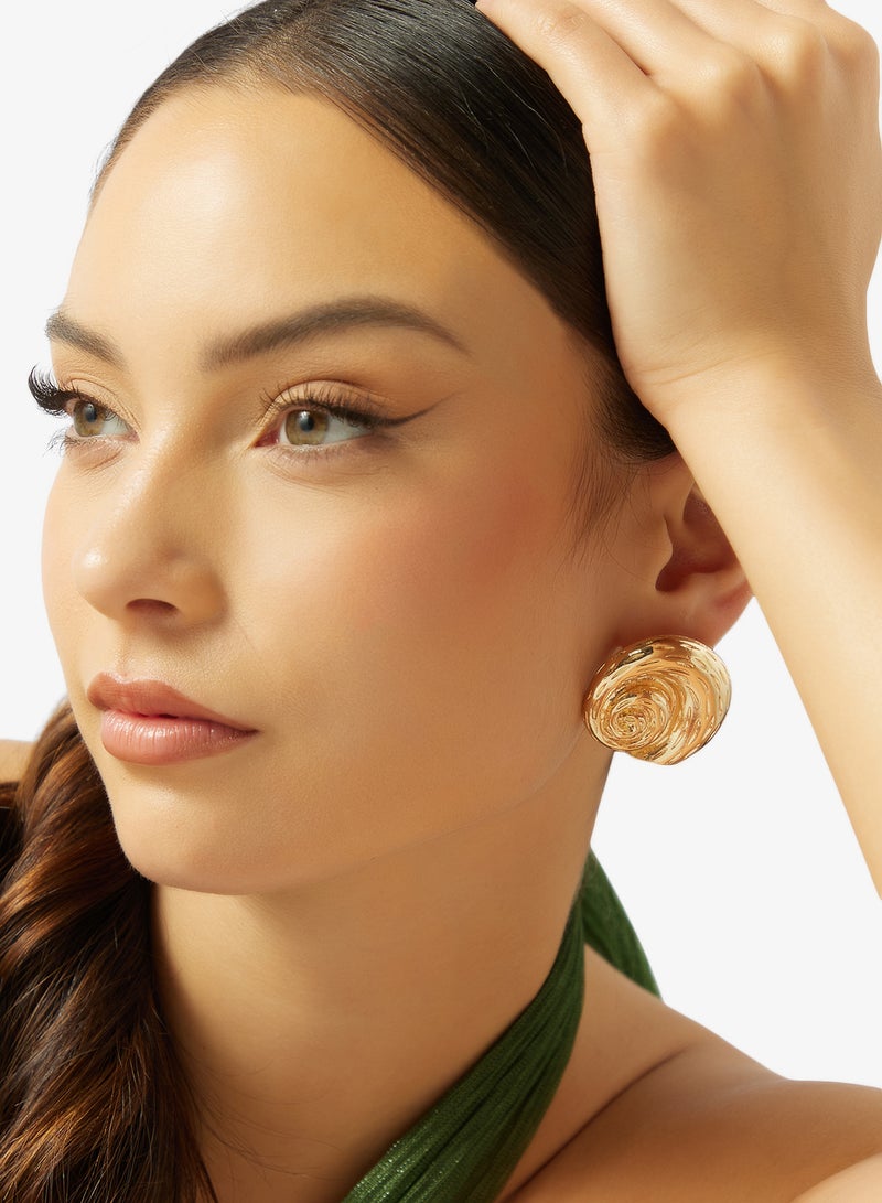 Ginger Chunky Asymmetical Gold Earrings - Image 3